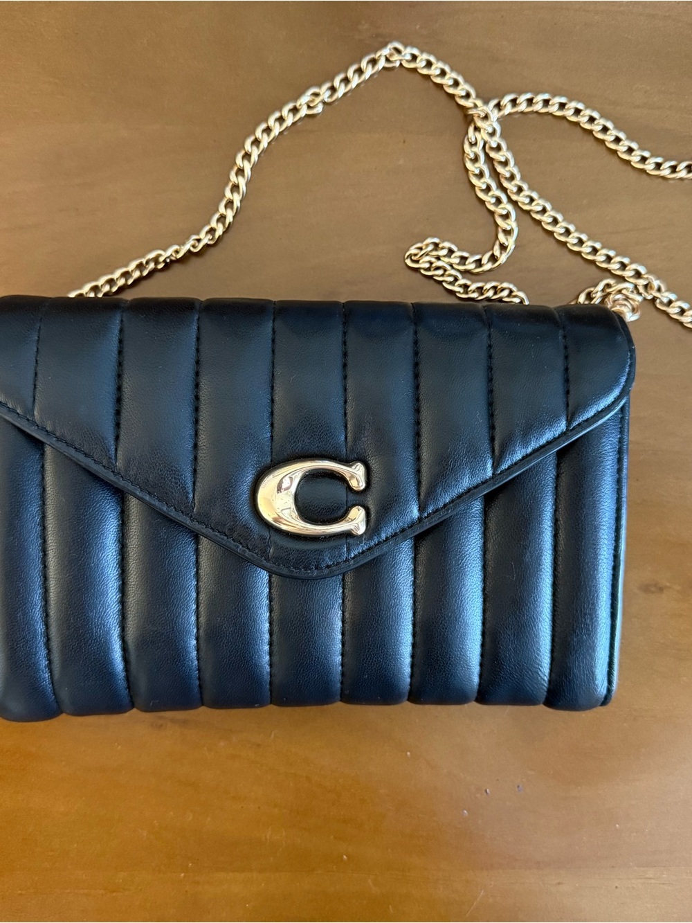 Coach Black Quilted Leather Crossbody with Gold Chain
